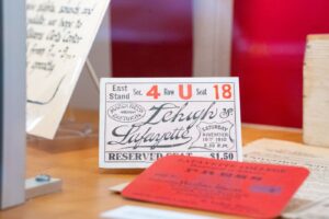 Reserved seat ticket to the Lafayette-Lehigh football game played on March Field Nov.10, 1910 and a press pass from 1922. | Photo by JaQuan Alston