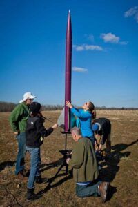 Lara Lash and her Lafayette engineering teammates preparing to launch a rocket as part of her Senior Design Project in 2013
