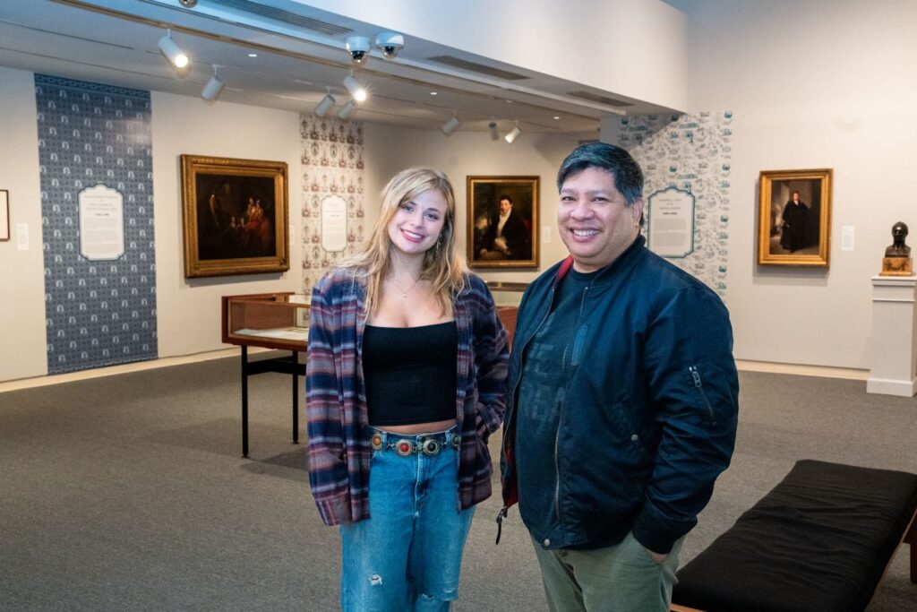 Lillian Sampson ’27, co-curator of Facing Lafayette: Man, Image, Myth exhibition, and Rico Reyes, director of art galleries and curator of art collections. Photo by JaQuan Alston
