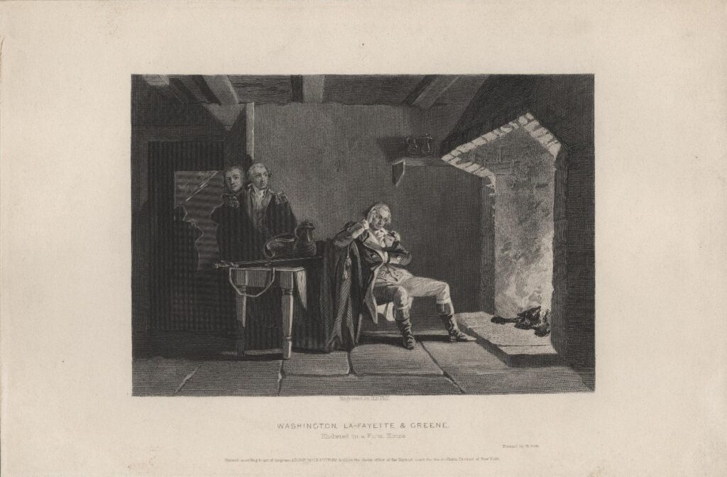 Washington, La Fayette & Greene, an engraving by H.B. Hall & Sons