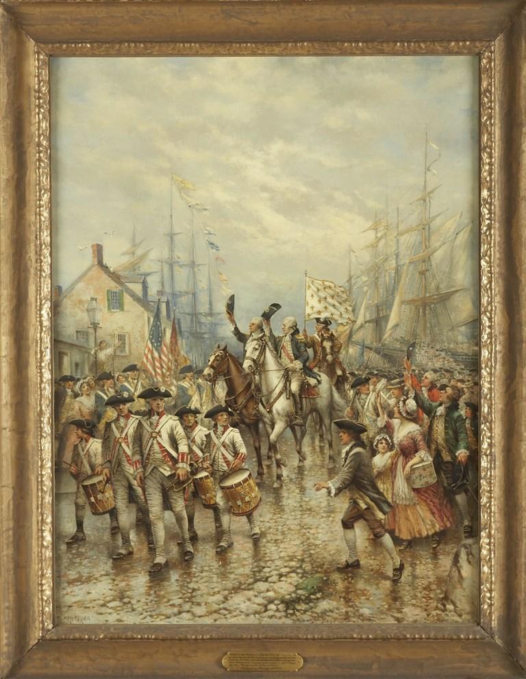 The Arrival of the Comte de Rochambeau at Newport, R.I, July 10, 1780, circa 1911, an oil on canvas by Edward Percy Moran (1862-1935)