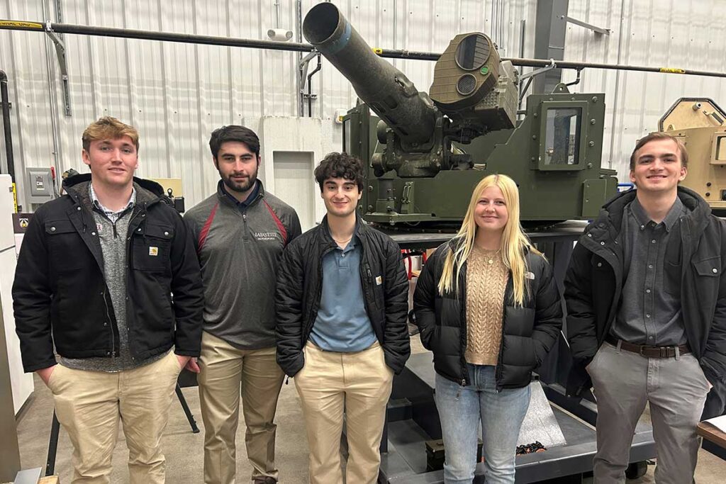 Lafayette students engaging with host at 2026 externship at U.S. Army DEVCOM Armaments Center