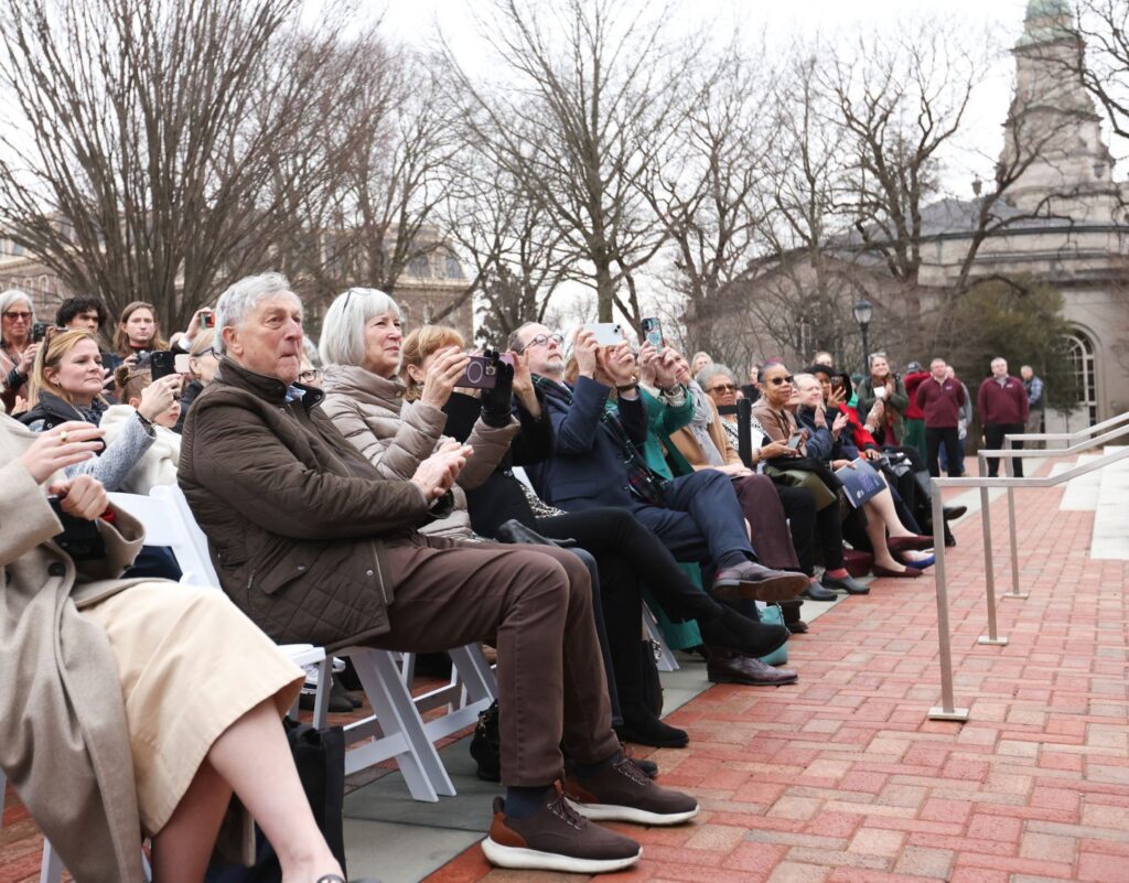 A large, diverse crowd gathered outside Skillman Library to receive Adrienne | Photo by Ashli Truchon Novak 