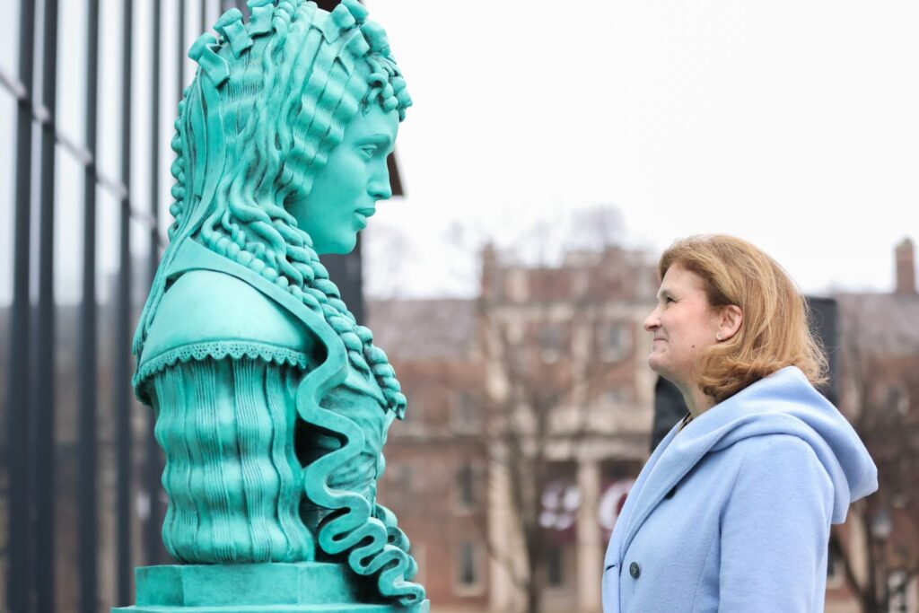 President Nicole Hurd shares a quiet moment with Adrienne after the dedication. | Photo by Ashli Truchon Novak