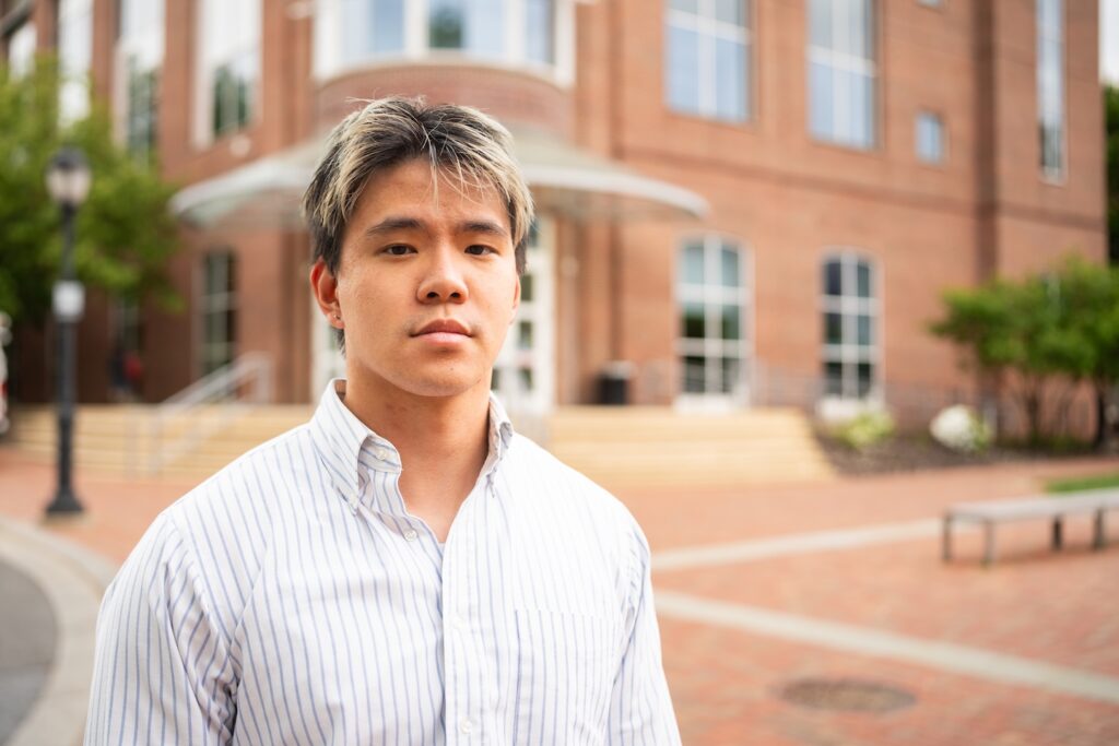 Skyler Chang is pictured in front of Hugel Science Center.