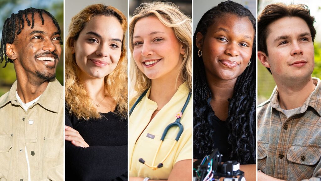 Five profiles of students are shown ahead of their What's next profile.s