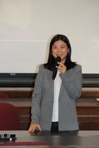 Scholar in residence Meimei Zhang delivering a public lecture to the Lafayette community
