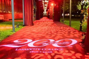 Close-up of the red carpet at Lafayette's Bicentennial Ball