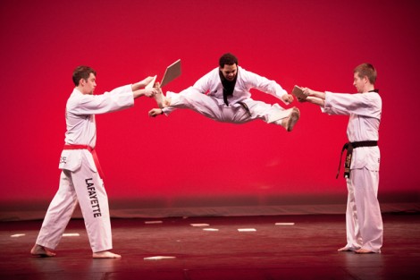 Members of the Taekwondo Club Ryan King '12 (l-r), Chris Vinales '13 and David Wenger '12 perform.