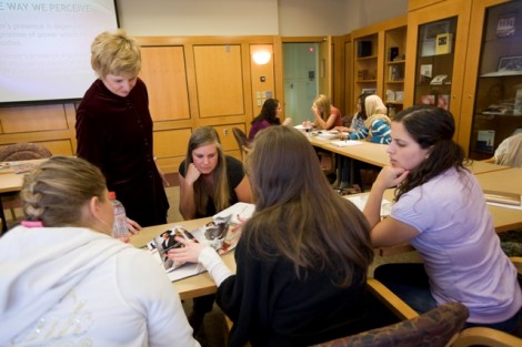 Margarete B. Lamb-Faffelberger, professor of foreign languages and literatures, teaches a course in the Max Kade Center for German Studies.