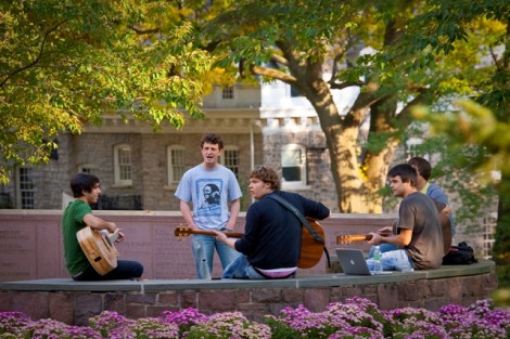 Student rock band Tiny Hero Cavalry holds a jam session in front of Pardee Hall at the Societe  d