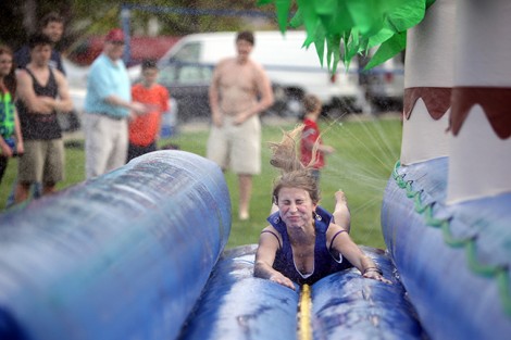 Julia Ben-Asher '14 heads through a water slide.