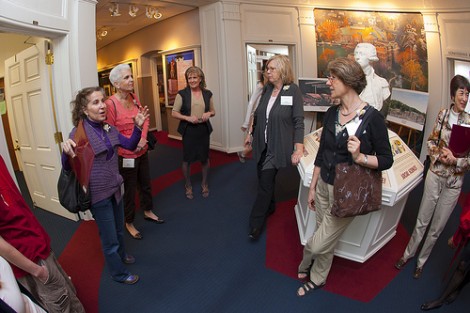 Campus tour group makes a stop in Markle Hall admissions reception area. 