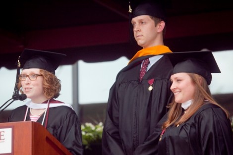 Amanda Whitbred ’11, Daniel Miller ’11, and Christina Hunt ’11 presented the Class of 2011 gift.