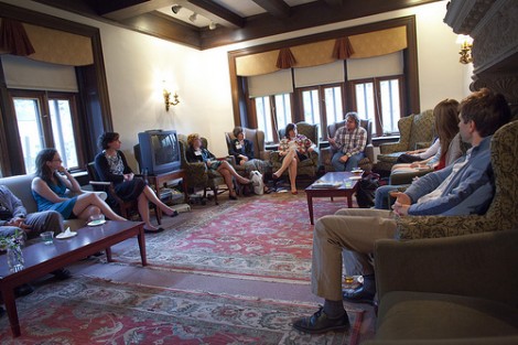 Attendees enjoy a lecture and tea at McKelvy House.