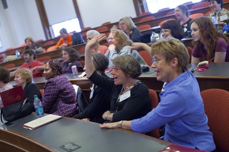 Attendees enjoy class with professors from the 1970s.