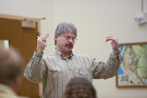 Professor Dru Germanoski teaches a class.