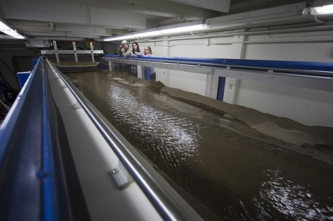 The Keck Hydraulics Laboratory is a 9 meter-long recirculating flume, which allows students and faculty to model river behavior, examine sediment depositional environments, and create sedimentary bedforms.