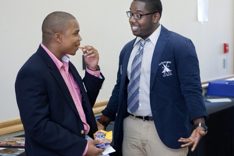 Glenford Robinson '13, left, and Tristan Thompson '13 share a laugh.