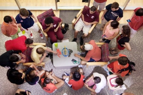 Students play Connect Four.