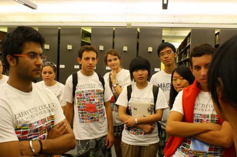 Students tour Skillman Library.