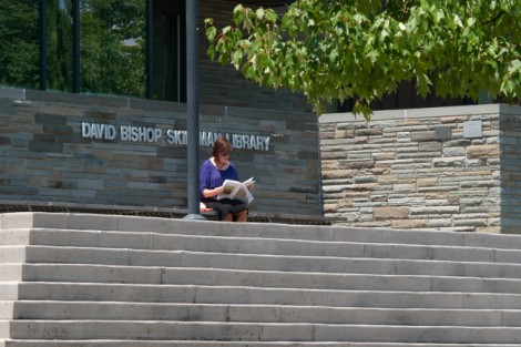 the front steps of Skillman Library