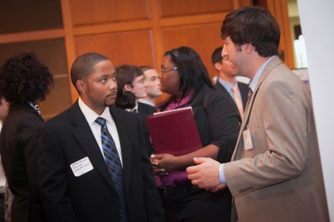 DeMark Bowman '12, a philosophy major, speaks with another student.