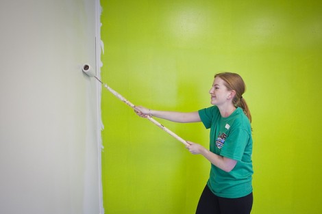 Hundreds of Lafayette students, faculty, staff, and alumni donate their time during Lafapalooza: Lafayette's National Day of Service. Here, students paint a room at the Bachmann Publick House museum.