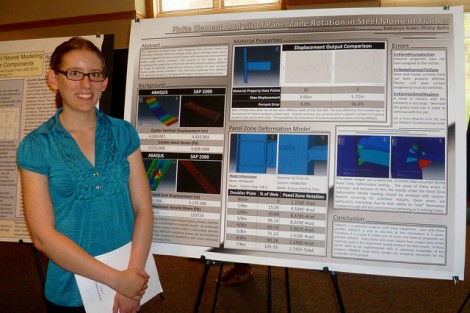 Mechanical engineering major Katheryn Yoder '13 performed an analysis of how panel zones help steel frames stand up to seismic conditions with Anne Raich, assistant professor of civil and environmental engineering. 