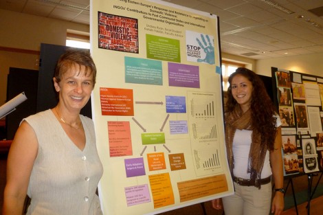Katalin Fabian, associate professor of government and law, left, and Lindsey Ryan '12, a government and law major, presented research on Eastern European resistance to passing domestic violence legislation.