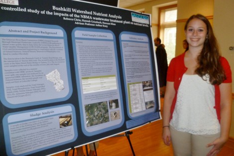 Civil engineering major Rebecca Citrin '14 researched the effects of wastewater treatment on nutrient levels in the Bushkill Creek with Art Kney, associate professor and head of civil and environmental engineering.
