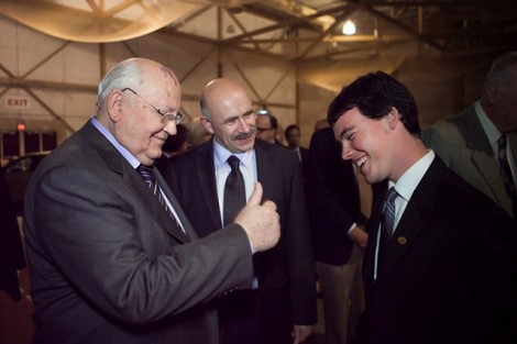 Mikhail Gorbachev speaks with Student Government President Matt Grandon '12.