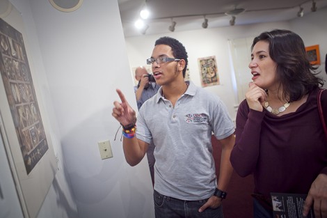 Christopher Vinales '13 discusses the work with Denise Galarza Sepulveda, assistant professor of foreign languages and literatures.