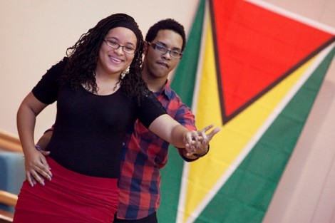 Stephanie Silva '13 and Christopher Vinales '13 demonstrate the Merengue.
