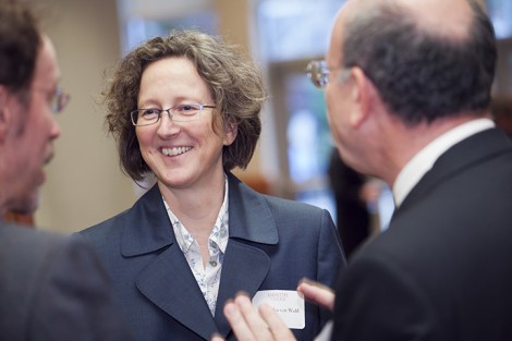 Angelika von Wahl, associate professor of international affairs, at the pre-lecture reception.
