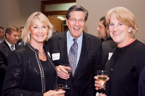 Trustee Emeritus Jeffrey Feather '65 and his wife Grace, left, and Nancy Kuenstner '75, secretary of the board of trustees
