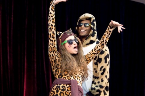 Katie Nellis '15 and Christopher Trowell '13 dance during the Lafayette Spirit Costume competition.