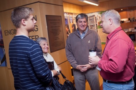 Roger Ruggles, professor of civil and environmental engineering, talks with parents and students during the 
