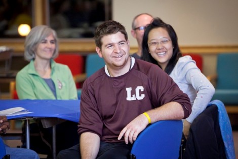 Joe Prati '13, left, and Xiao Cui '13 laugh during the event.