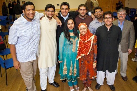 Members of the Muslim Student Association joined by Javad Tavakoli, far right, professor of chemical and biomolecular engineering.