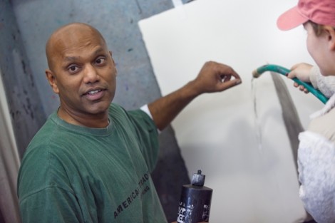 Artist Clifford Charles leads a workshop for art students at the Experimental Printmaking Institute.
