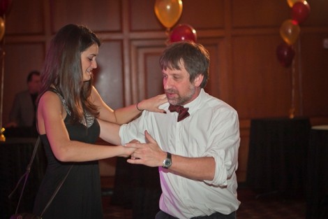 Andrew Kortyna, associate professor of physics, dances with a student.