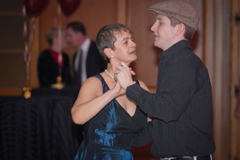 Katalin Fabian, associate professor of government and law, gives a student a swing dance lesson.