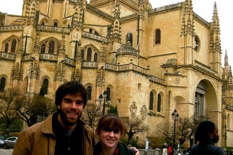 Donovan Hayes '12 and Hallie Zeller '12 in front of the Segovia Cathedral in Spain