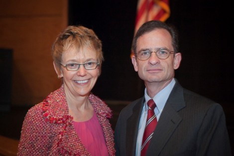 Conference co-hosts Rebecca S. Chopp, president of Swarthmore College, and President Daniel H. Weiss