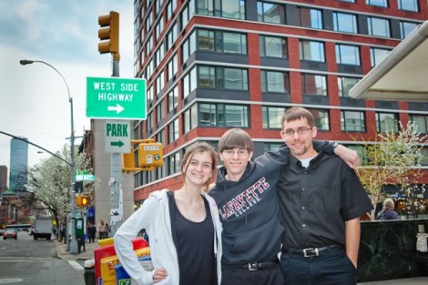 Taylor Dougherty '13, l-r, David Salter '12, and Ryan King '12 take a break from rehearsing to explore New York City.