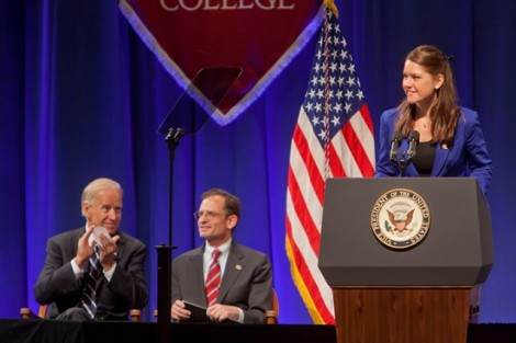 Caroline Lang '13, Student Government president, provides a brief biography of Vice President Joe Biden.