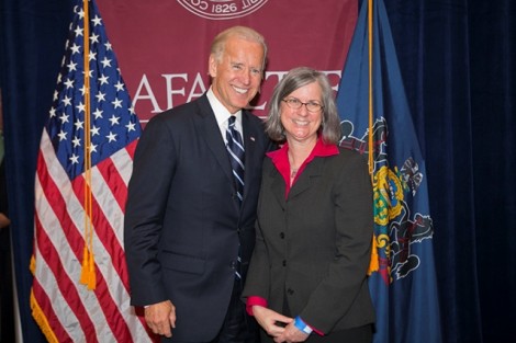 Vice President Joe Biden with Wendy Hill, provost and dean of the faculty