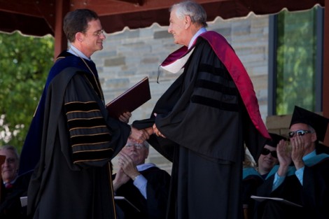 President Daniel Weiss presents an honorary degree to Garry Marshall.