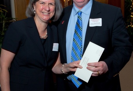 Provost Wendy Hill with Greg MacDonald, dean of admissions and financial aid, who accepted the Cyrus S. Fleck Jr. ’52 Administrator of the Year Award in honor of his staff